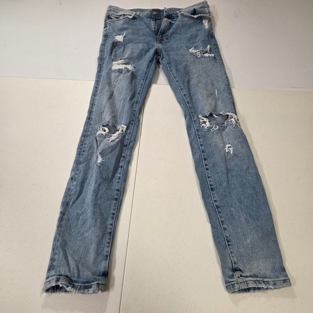 Forever 21 Men Light Wash Distressed Slim Ripped Jeans Size 32x31 Blue Denim